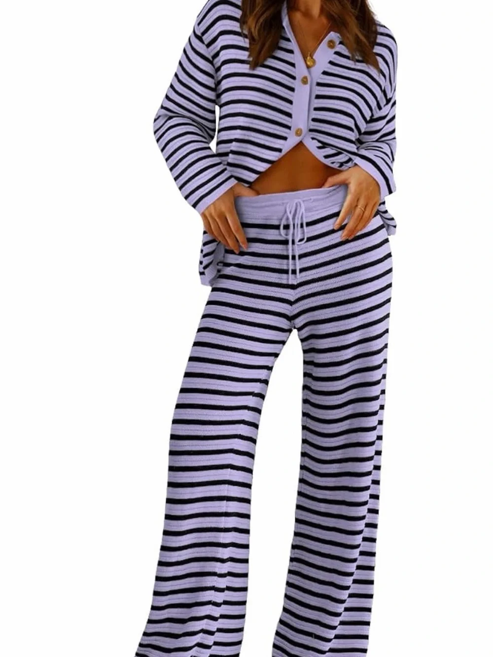 Lavender and Black Knit Matching Set